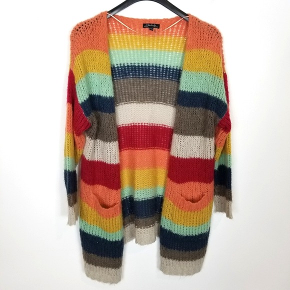 Charlie B Women Rainbow Striped Cardigan Sweater Sz M Open Front Lightweight - Picture 1 of 9